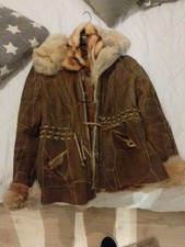 Montone Shearling Cappotto Vintage da Donna Marrone Vera Pelle Taglia 42 