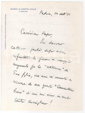 1981 PADOVA Lettera Alberto TRABUCCHI su dono "Commentario breve" AUTOGRAFO