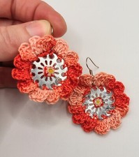 ORECCHINI arancioni UNCINETTO MURRINA VETRO MARGHERITA BOHO CHIC LEGGERISSIMI