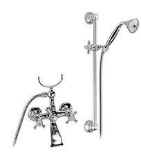 Rubinetto gruppo vasca Adams stile classico maniglia 4 punte ottone cromato