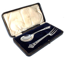 IN Argento Massiccio Antico Cucchiaio E Forcella Presentazione Set Un Con Case