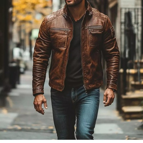 Giacca vera pelle - uomo, vintage