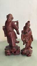 Coppia di Antiche  statuette cinesi in legno intagliate a mano