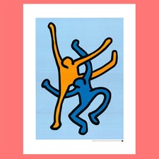 1989 Keith Haring Estate People dance vintage litografia arte stampa poster...