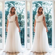 Abito da sposa elegante in chiffon maniche corte pizzo cristallo taglie forti