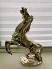 Cavallo rampante rivestito d'argento 925 satinato scultura alt. 40cm larg.30 gig