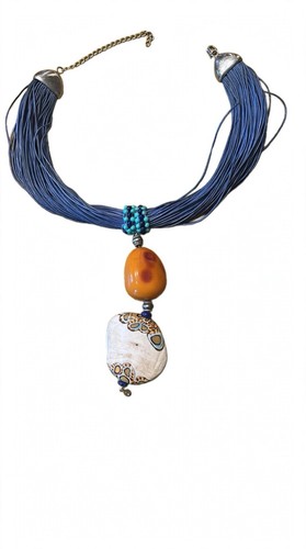 Collana etnica multi filo blu