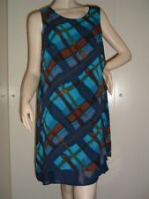 ABITO VESTITO DONNA BLU TRAPEZIO SCOZZESE TAGLIA L TAGLIE FORTI LEGGI LE MISURE