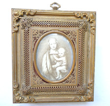 ANTICA CORNICE IMMAGINE SACRA MADONNA MARIA BAMBIN GESù TECA MINIATURA RELIQUIA