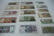 Raccolta di 16 fiches da gioco repro vecchie bancanote italiane repubblica.
