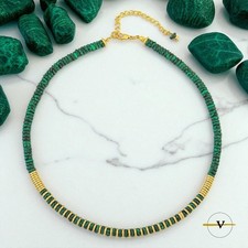 COLLANA DONNA UOMO PIETRE NATURALI DI MALACHITE VERDE E INSERTI STAINLESS STEEL