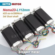 【EU】4Pcs Nema 23 112mm Motore passo doppio albero 425Oz-in 3A for CNC Router