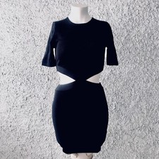 ZARA KNIT VESTITO CORTO MINI ABITO NERO CUT OUT SEXY ADERENTE TUBINO