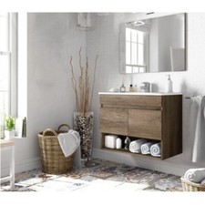 Arredo bagno 80 cm mobile 2 ante vano a giorno lavandino ceramica specchio |6qr
