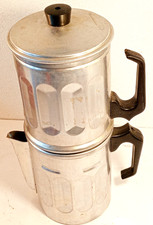 ANTICA CAFFETTIERA NAPOLETANA-PURO ALLUMINIO-MANICI BACHELITE- 10 TAZZE-VINTAGE