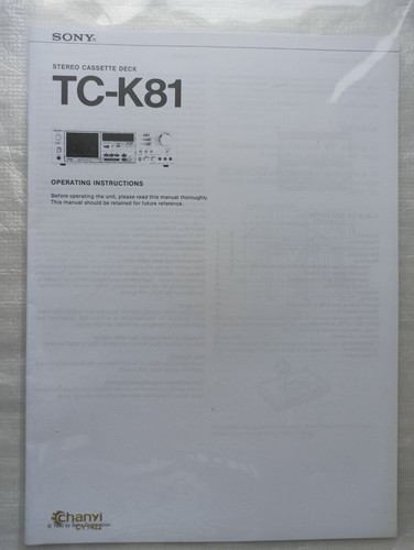 Sony k81 operating - sony, tc-k81