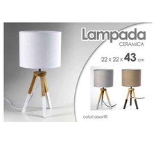 LAMPADA ABAT JOUR CERAMICA 22X22X43CM LUMETTO TAVOLO BASE LEGNO TREPIEDE 698743
