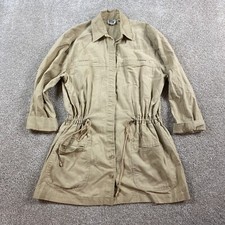 Vtg 90s Leslie Fay Safari Utility Jacket S Beige Tan Linen Blend Cinch Waist
