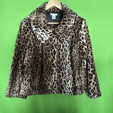 LAURA ASHLEY GIACCA BLAZER DONNA STAMPA LEOPARDO ECOPELLICCIA Cropped A Line FLARE XL
