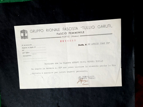 Certificato gruppo rionale t - gruppo, "t