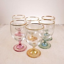 bicchieri vintage con base rosa e bordatura dorata, 6 pezzi