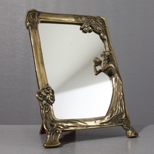 Specchio in ottone decorazione floreale stile Art Nouveau anni '70