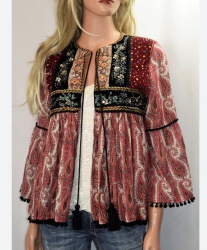 Giacca zara rossa ricamata - giacca,