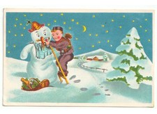 spazzacamino pupazzo di neve cesto natalizio cartolina augurale vintage