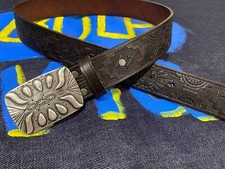 Rara cintura Ralph Lauren in pelle marrone goffrata sud-ovest occidentale tg30