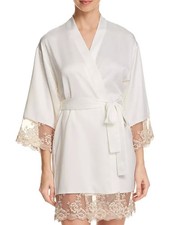 Flora Nikrooz Rosa Pizzo Charmeuse Kimono Raso Accappatoio Sposa in Avorio S 4-6