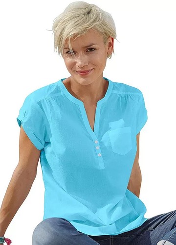 Camicia donna blu acqua scollo
