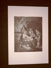 Litografia Natale Natività Sacra Bibbia del 1881 Ristampa