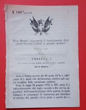Decreto Regno Italia - Licenziamento operai borghesi nei panifici militari 1883