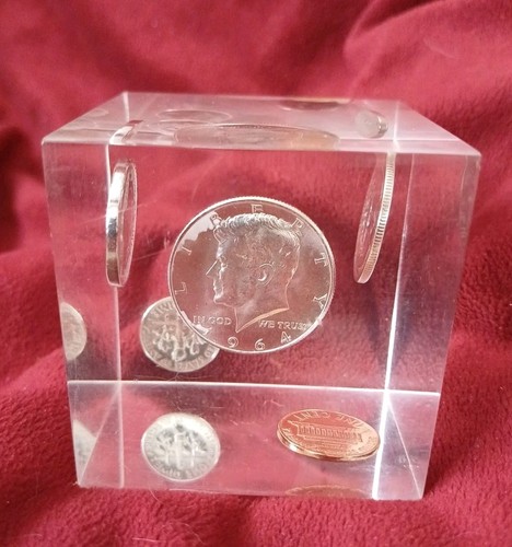 Lucite paperweight cube - lucite,