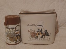 Borsa da pranzo vintage Holly Hobbie bianco sporco in vinile con thermos marrone Aladdin abbinato