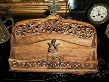 Antico raro portatovaglioli artigianale in legno d'olivo traforato e bronzo 