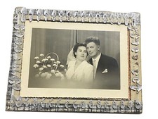 ANCIEN CADRE PHOTO EN VERRE TABLEAU DE MARIAGE MARIÉS