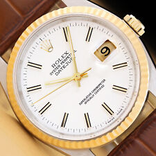 OROLOGIO ROLEX UOMO DATEJUST 16233 QUADRANTE BIANCO ACCIAIO ORO 18K con CINTURINO PELLE MARRONE