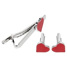  1 set di gemelli a forma di cuore, cravatte, gioielli, fermacravatte in lega,