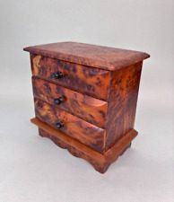 ANTICO PORTAGIOIE VINTAGE IN LEGNO E RADICA CON CASSETTI COMÒ IN MINIATURA