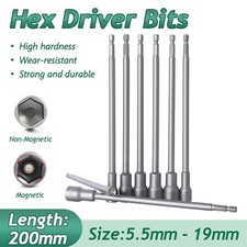 Dado Magnetico Avvitatore 5,5mm - 19mm Impatto Esagonale Punta 1/4" Gambo Lunghezza 200mm 