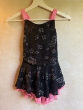 Vestito Competizione Pattinaggio Su Ghiaccio Nero E Rosa Con Guanti