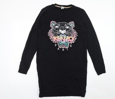 Kenzo Vestito T-Shirt Donna Nero L Manica Lunga Logo Tigre Casual