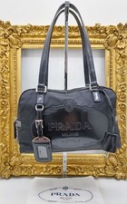 PRADA BAULETTO TOTE BAG LOGO JACQUARD Vernice e Nylon Nera Pari al Nuovo