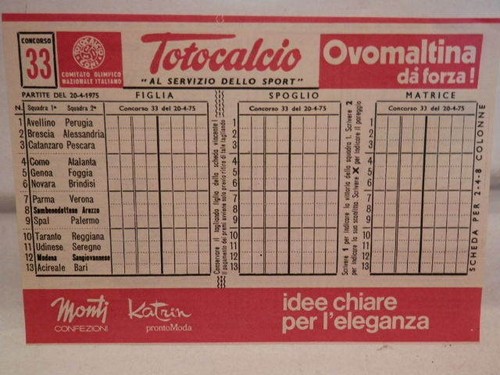 Vecchia schedina totocalcio - schedina,