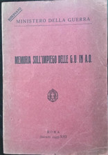 militaria Ministero della Guerra memoria impiego delle GU Africa Orientale 1935