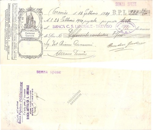 Cambiale banca liberale - banca, c.