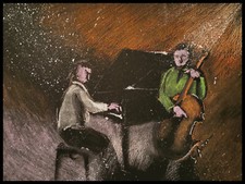 Pastello ad olio su cartone - Piano e Contrabasso - Gennaro A. Avano  29,5x22 cm