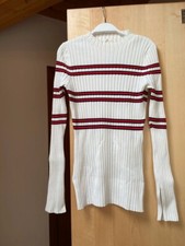 Maglioncino leggero Maje Donna 44 bianco righe rosso viscosa Pre Owned