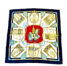 Hermes Carre 90 LES MUSEROLLES Nose Leather Scarf Silk Blue White Japan [Used]